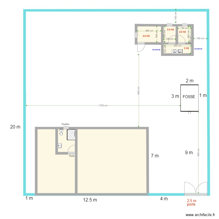 toilette cour travaux et local piscine. Plan de 0 pièce et 0 m2