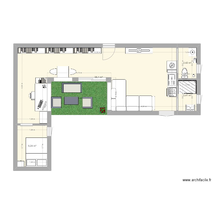 1 container 40 feet + 2 x 20 feet essai. Plan de 4 pièces et 45 m2