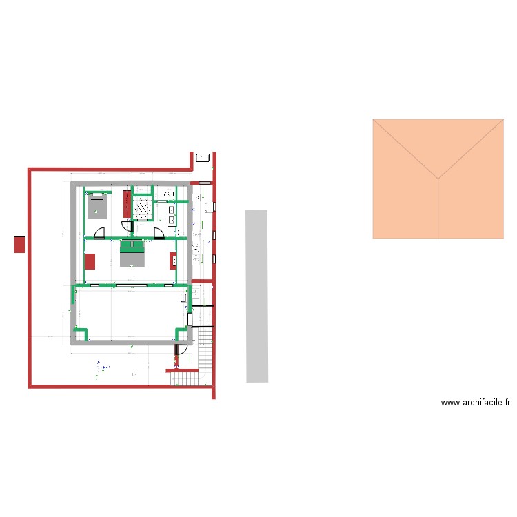 Modification 1er Maison existante + toit+ électricité + meubles. Plan de 3 pièces et 90 m2