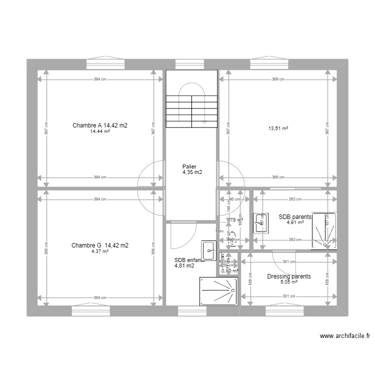 MAISON TEYRAN 1er etage. Plan de 7 pièces et 55 m2