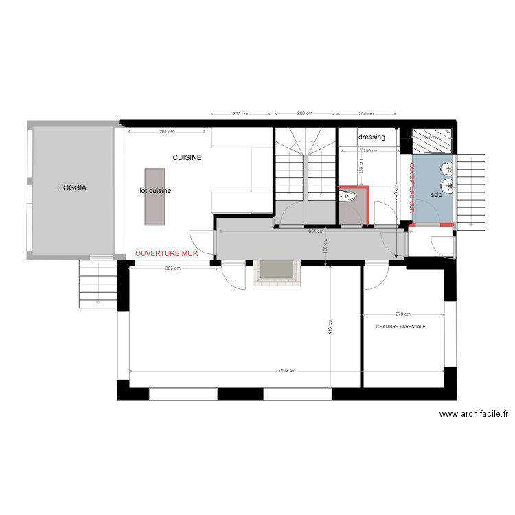 PLAN RDC sdb revu solution B. Plan de 0 pièce et 0 m2