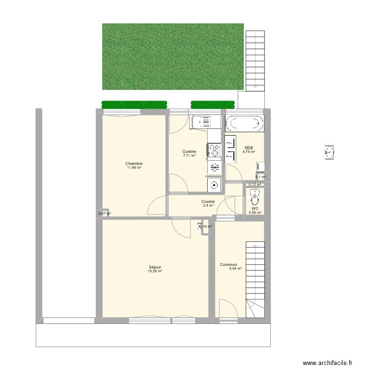 Plan Appt RDC. Plan de 11 pièces et 57 m2