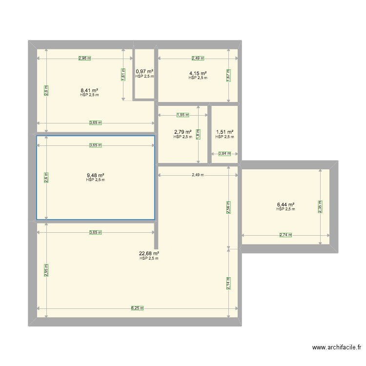 LEFAURE . Plan de 8 pièces et 56 m2