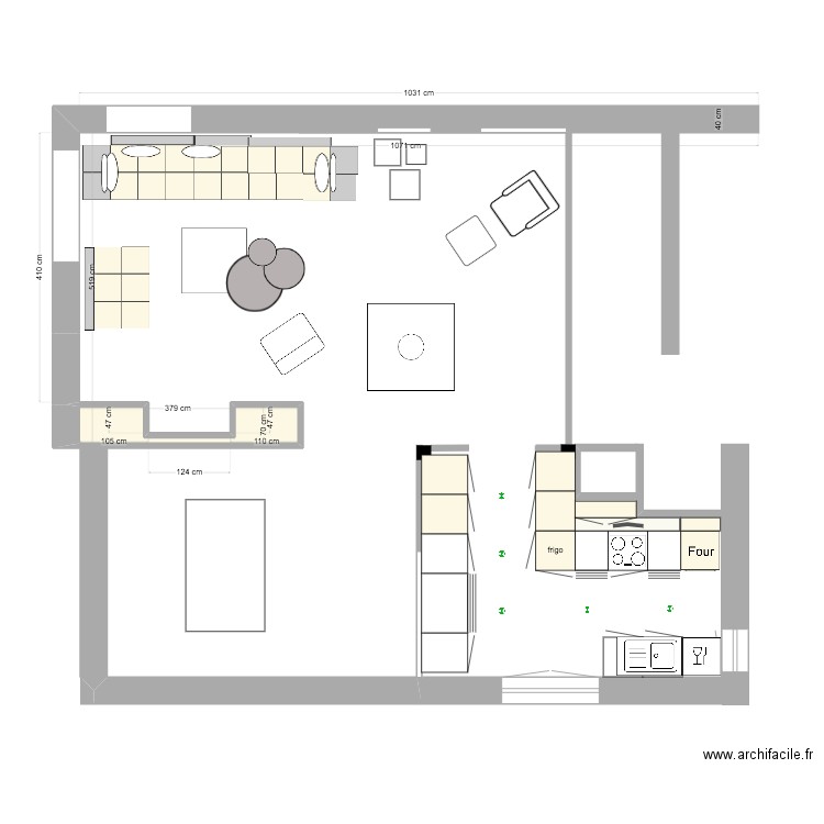 canapés salon. Plan de 1 pièce et 1 m2