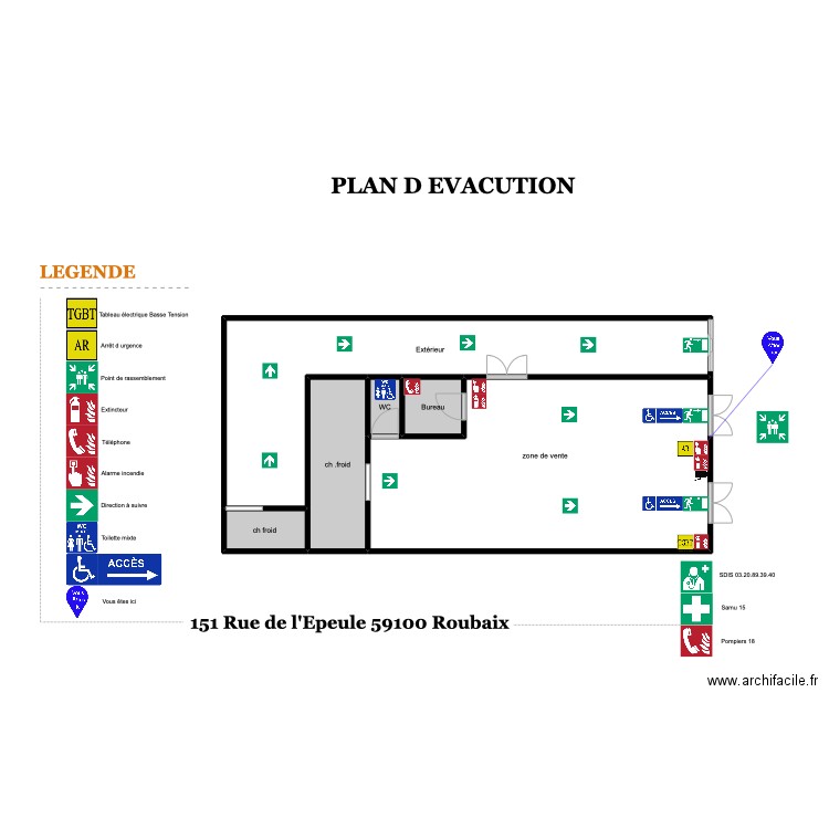 PLAN D EVACUTION. Plan de 6 pièces et 67 m2