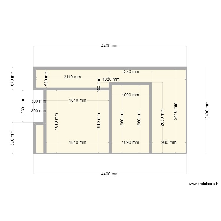 mur cave cote salle. Plan de 4 pièces et 10 m2