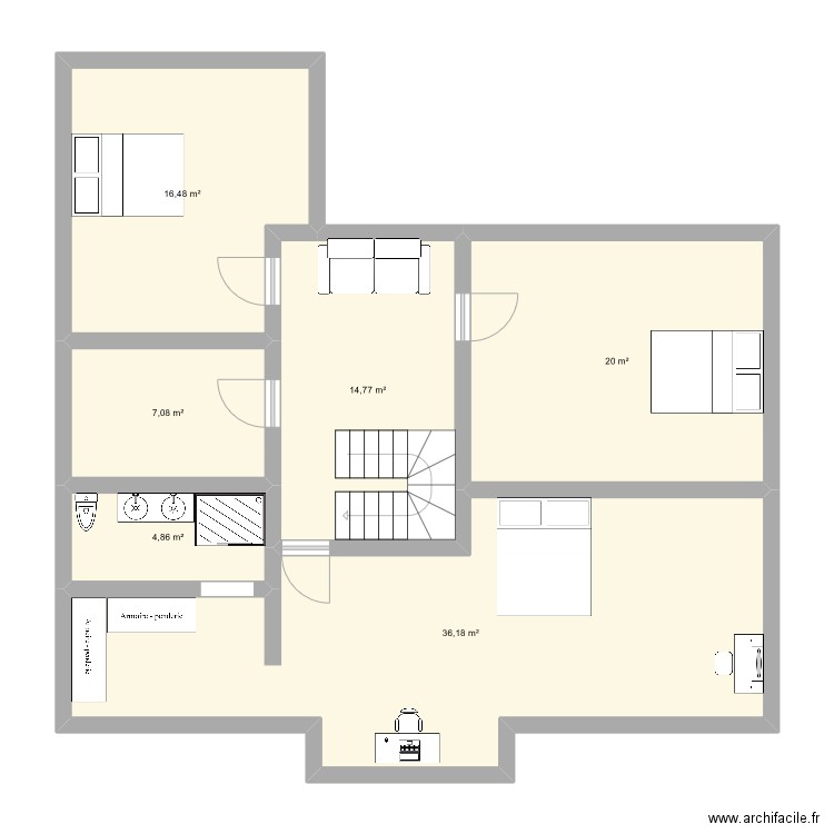 etage. Plan de 6 pièces et 99 m2