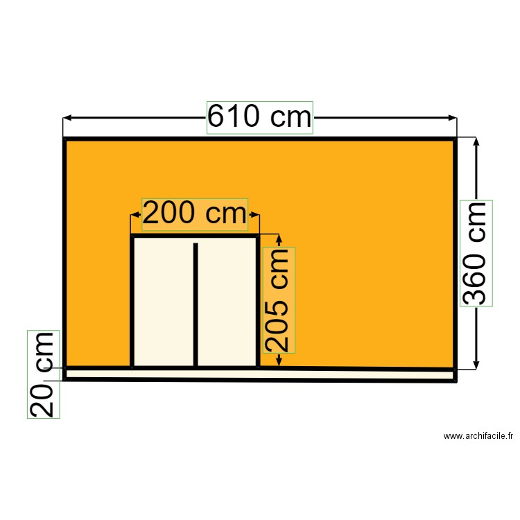 facade EST. Plan de 3 pièces et 22 m2