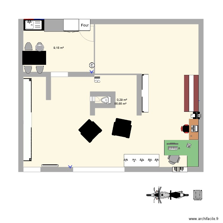 plan de masse. Plan de 3 pièces et 66 m2