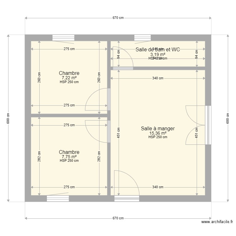 Modèle Morbihan. Plan de 4 pièces et 34 m2