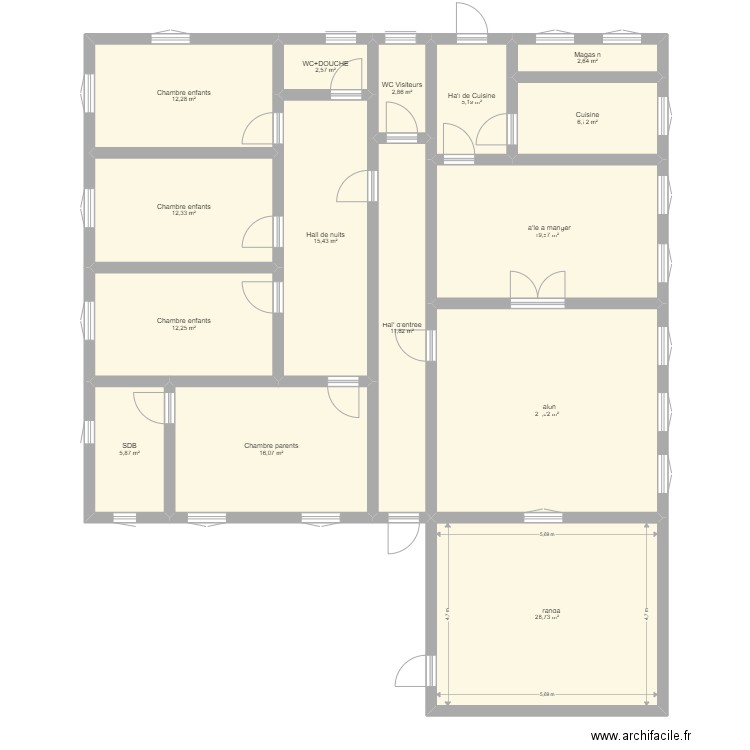 Plan Tshilanda. Plan de 15 pièces et 182 m2