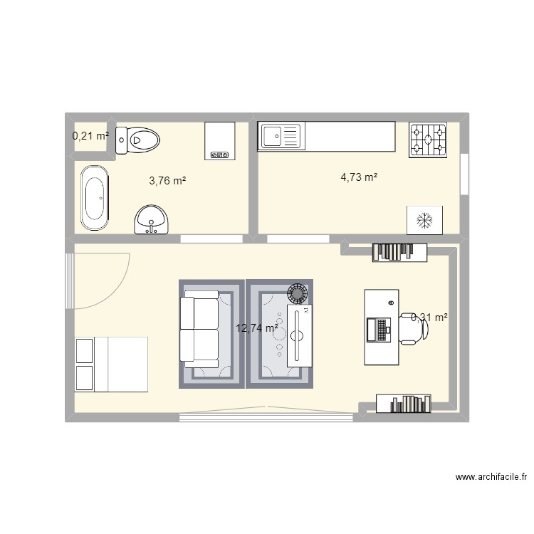 appartement futur 2245. Plan de 5 pièces et 22 m2