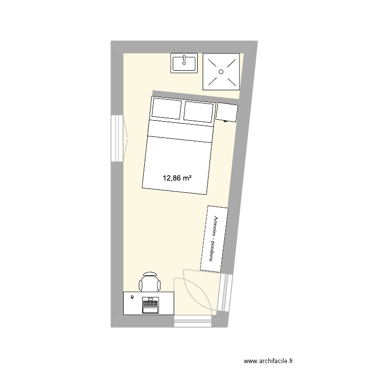 Chambre v1. Plan de 1 pièce et 13 m2