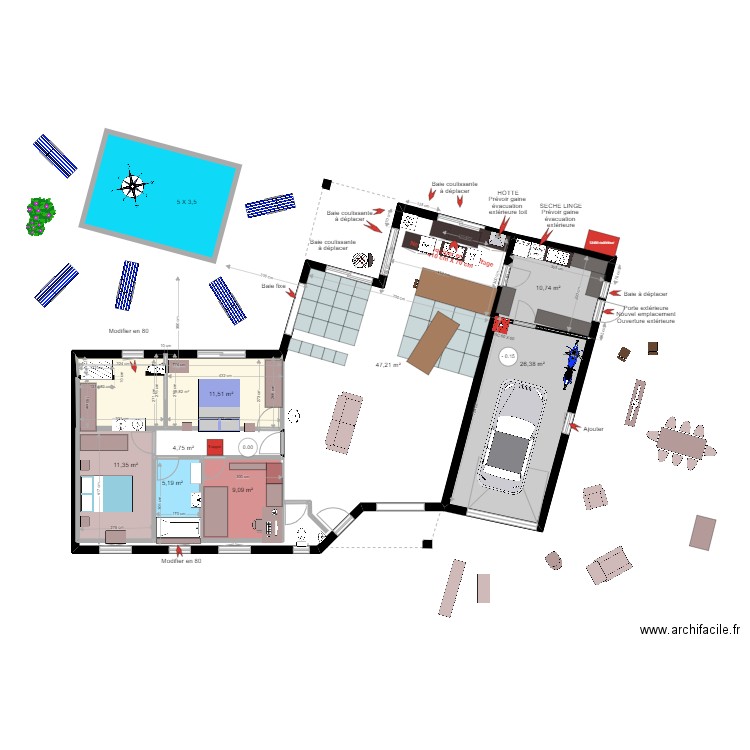 JPM 010422 carrelage. Plan de 6 pièces et 81 m2