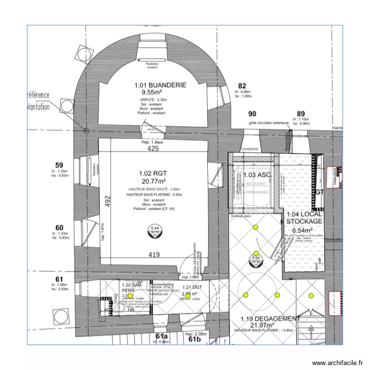 Plan Eclairage Accueil RDJ cot&eacute; ascenseur. Plan de 