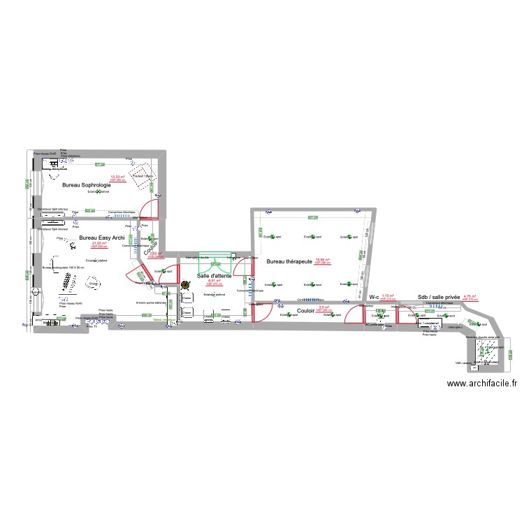 Bureau Easy Archi Sophrologie . Plan de 8 pièces et 76 m2