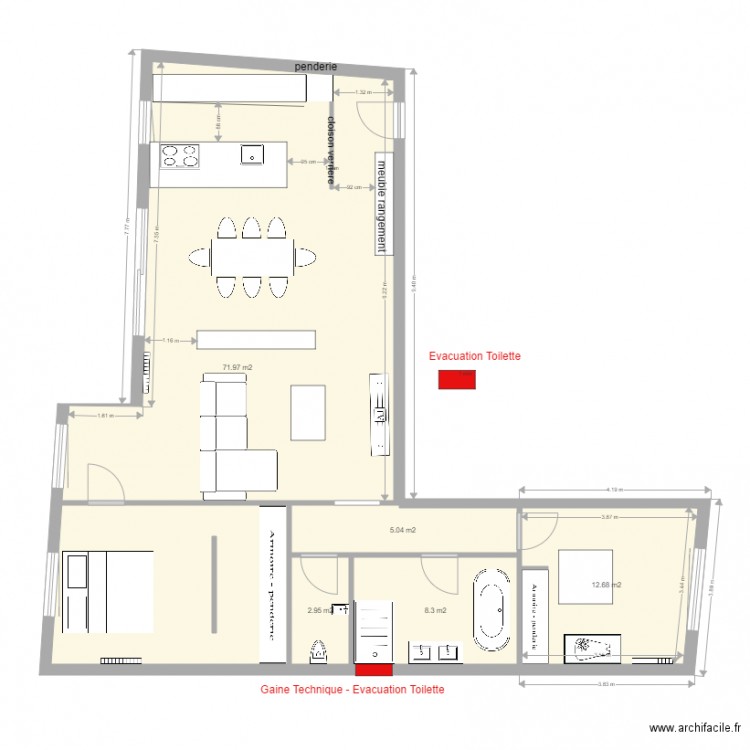 T2 couloir entrée cuisine ouverte  5. Plan de 0 pièce et 0 m2
