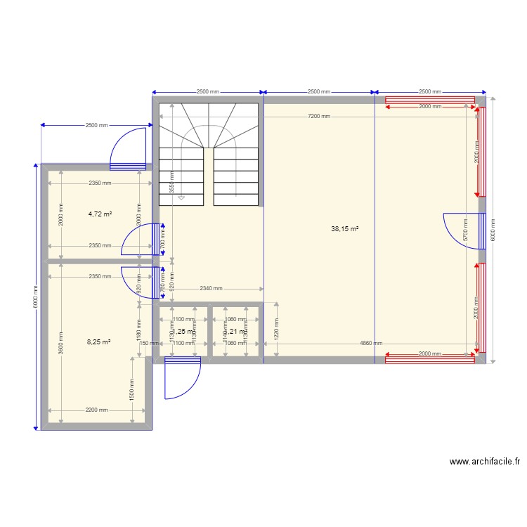 105 2 Зеркало. Plan de 5 pièces et 54 m2