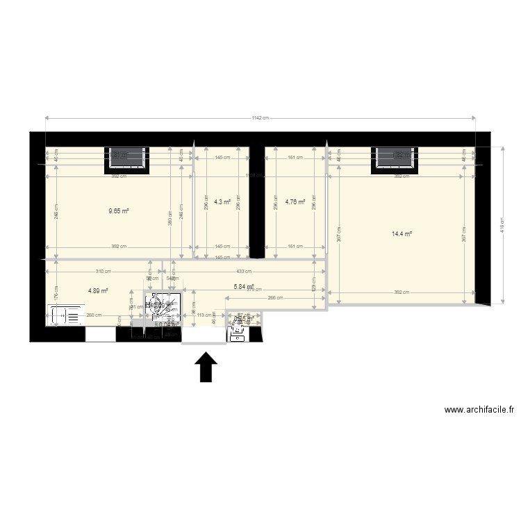 48 Molière. Plan de 11 pièces et 49 m2