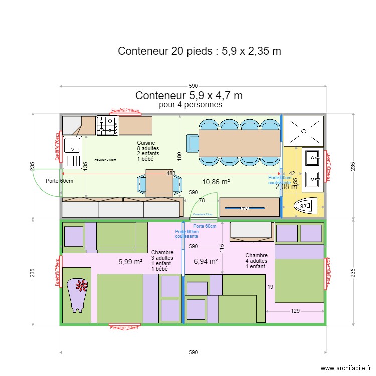 Conteneur 20 pieds double B. Plan de 0 pièce et 0 m2