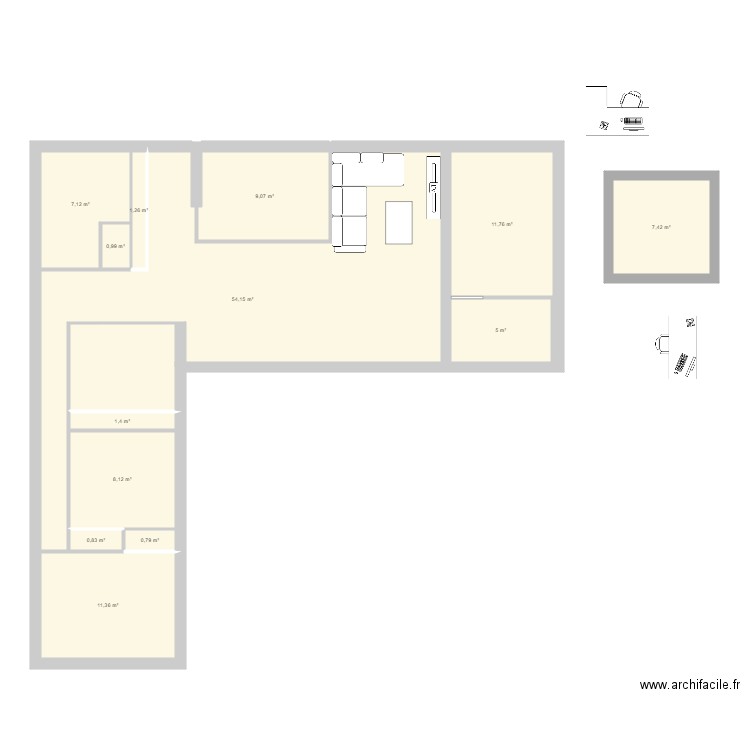 merde. Plan de 24 pièces et 231 m2