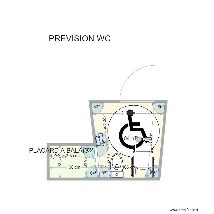 PREVISION TRAVAUX WC . Plan de 2 pièces et 5 m2