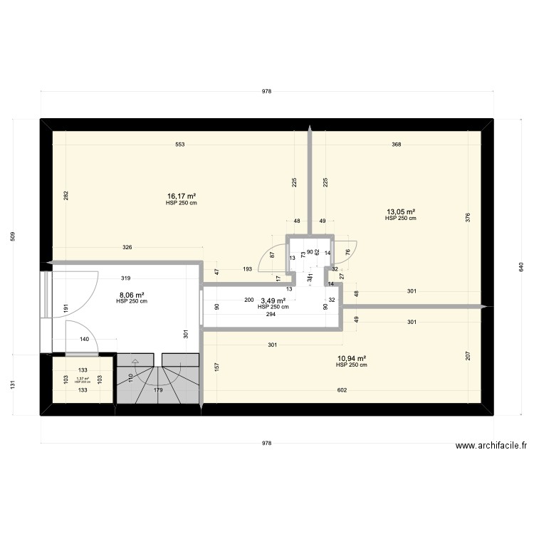 hjkl. Plan de 16 pièces et 164 m2