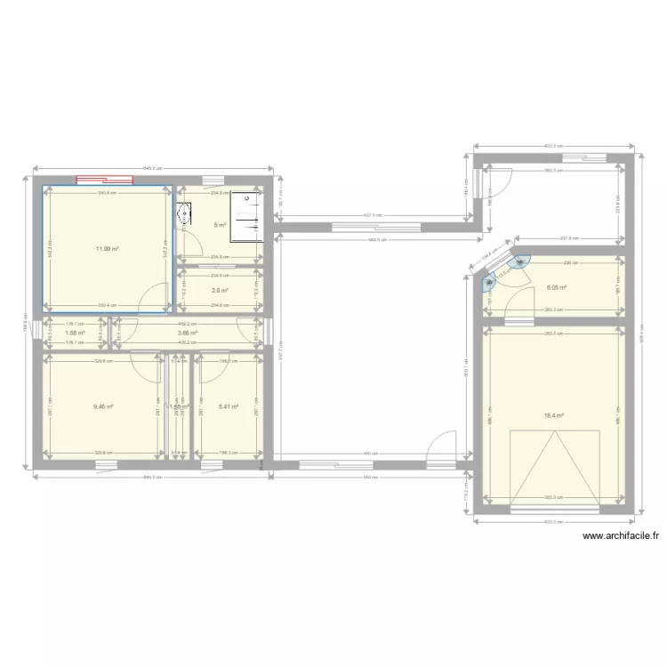 maison Chauvigny plein pieds avac mur facade continu. Plan de 