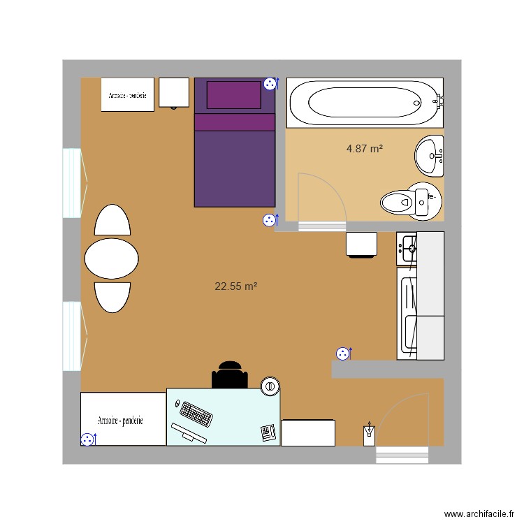 Studio 27m2 - Plan 2 pièces 27 m2 dessiné par AudeB33