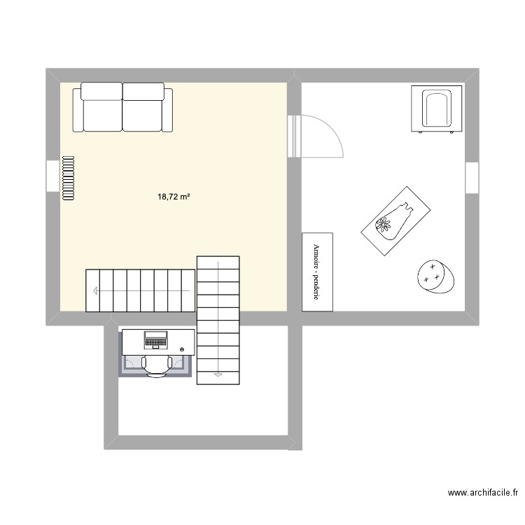 chambre. Plan de 1 pièce et 19 m2
