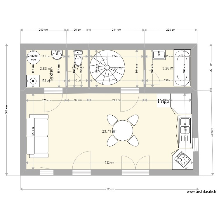 Studio. Plan de 5 pièces et 35 m2