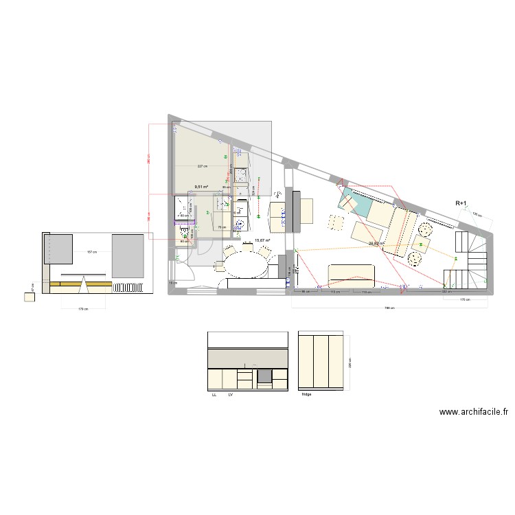 PLAN MOQUETTE CH 1. Plan de 3 pièces et 52 m2