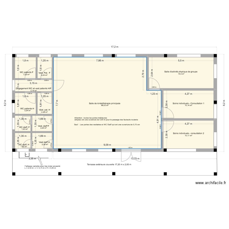 CPLR - Bâtiment service kiné transformé- achevé. Plan de 13 pièces et 124 m2