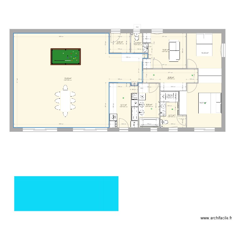 depart 3. Plan de 11 pièces et 144 m2