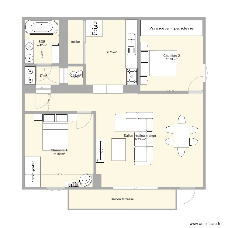 Appartement T3 pour Loc noyerais. Plan de 0 pièce et 0 m2
