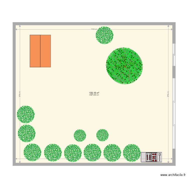Jardin. Plan de 1 pièce et 108 m2