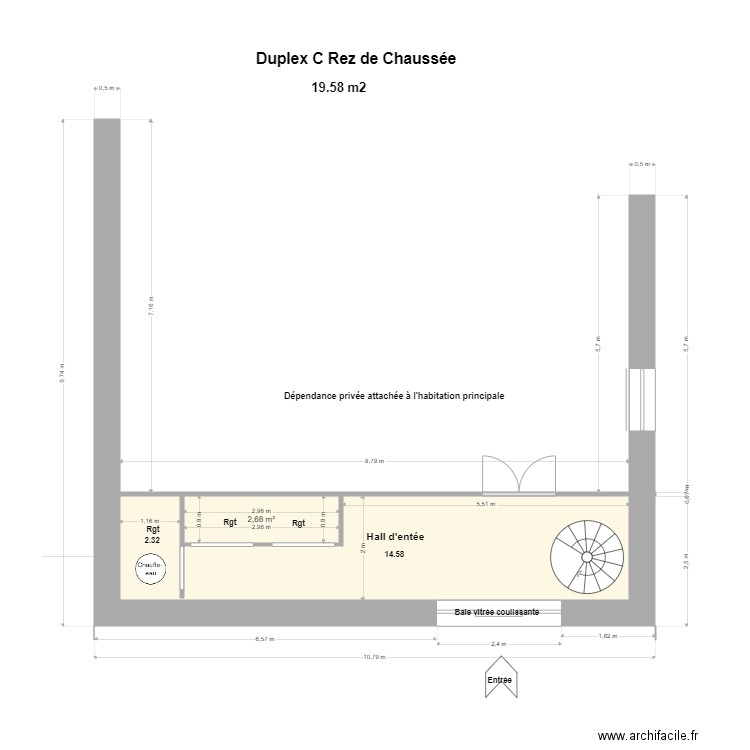 Duplex C Rez de Chaussée,. Plan de 2 pièces et 19 m2