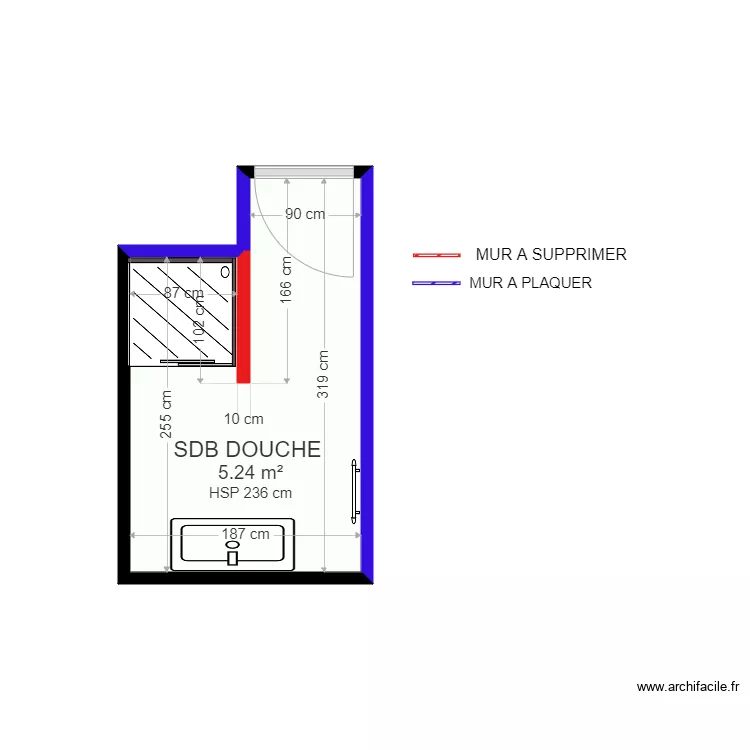 SDB DOUCHE VIOLETTA. Plan de 