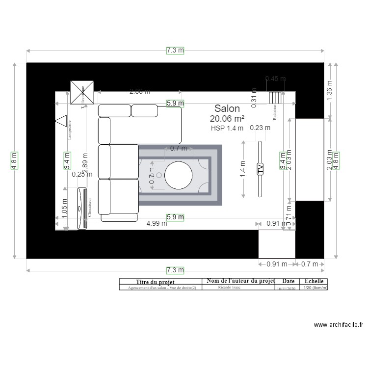 Agencement salon plan vue de droite  Proposition 2. Plan de 0 pièce et 0 m2