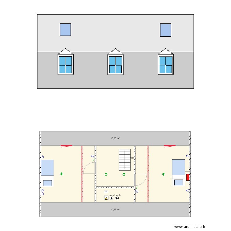 Façades Est et Ouest. Plan de 0 pièce et 0 m2