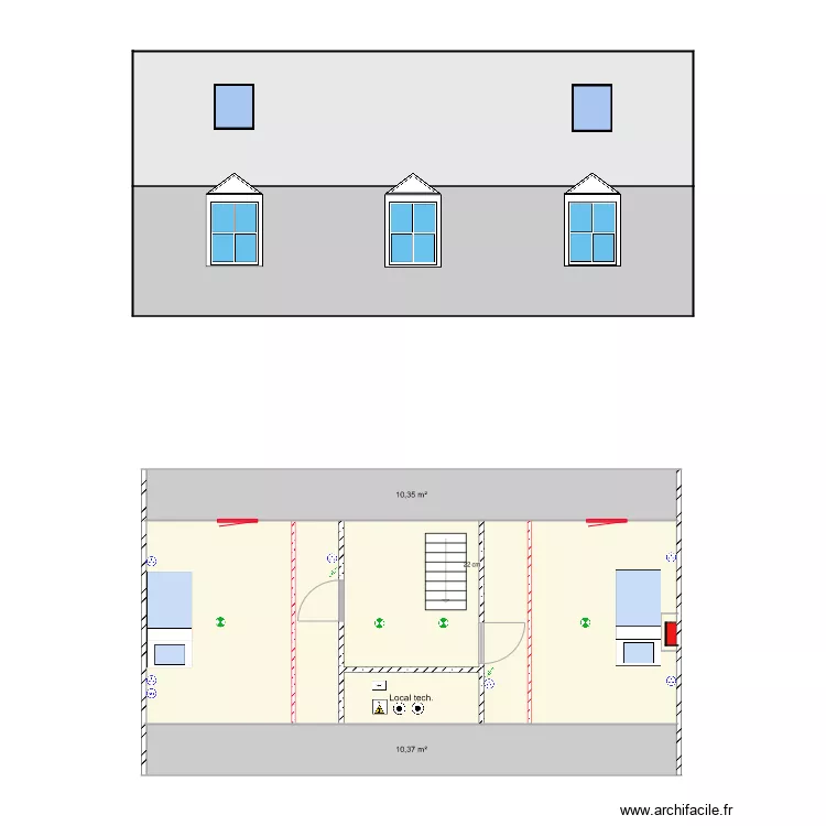 Fa&ccedil;ades Est et Ouest. Plan de 