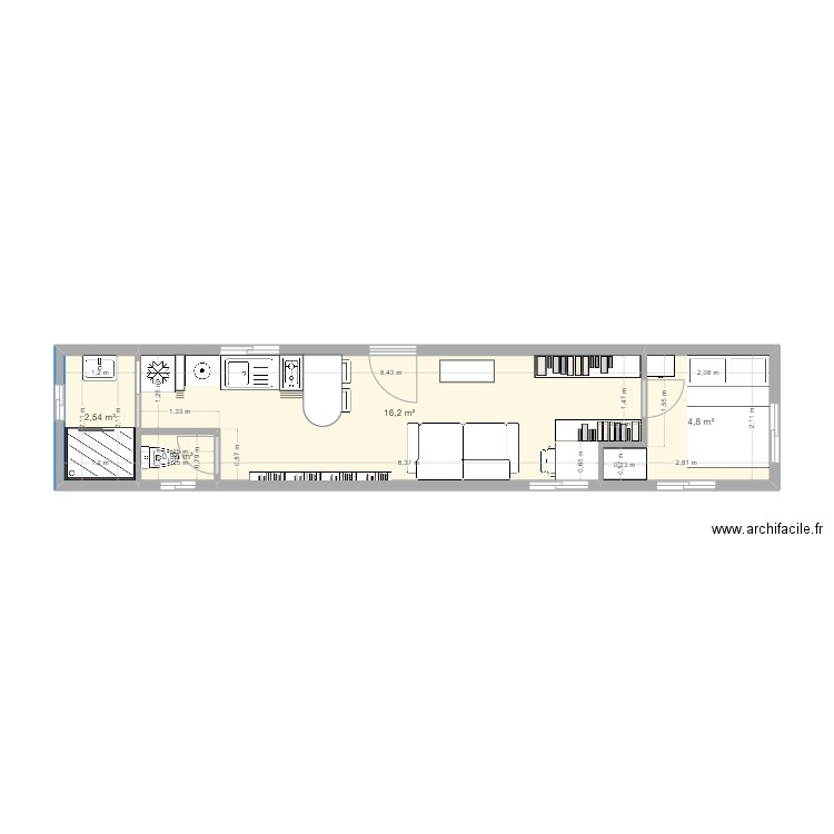 Container 40 feet nouvel essai 11. Plan de 4 pièces et 25 m2