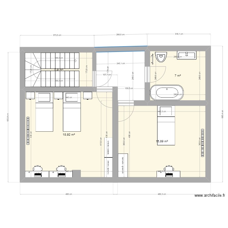 4e étage. Plan de 4 pièces et 48 m2