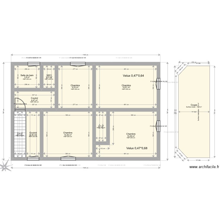 Taik. Plan de 19 pièces et 152 m2