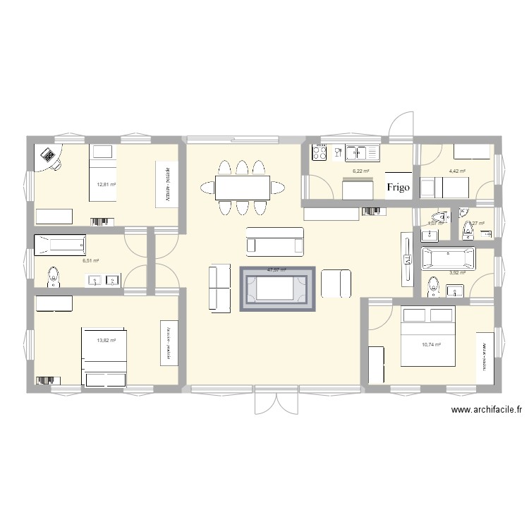 House 2. Plan de 10 pièces et 109 m2