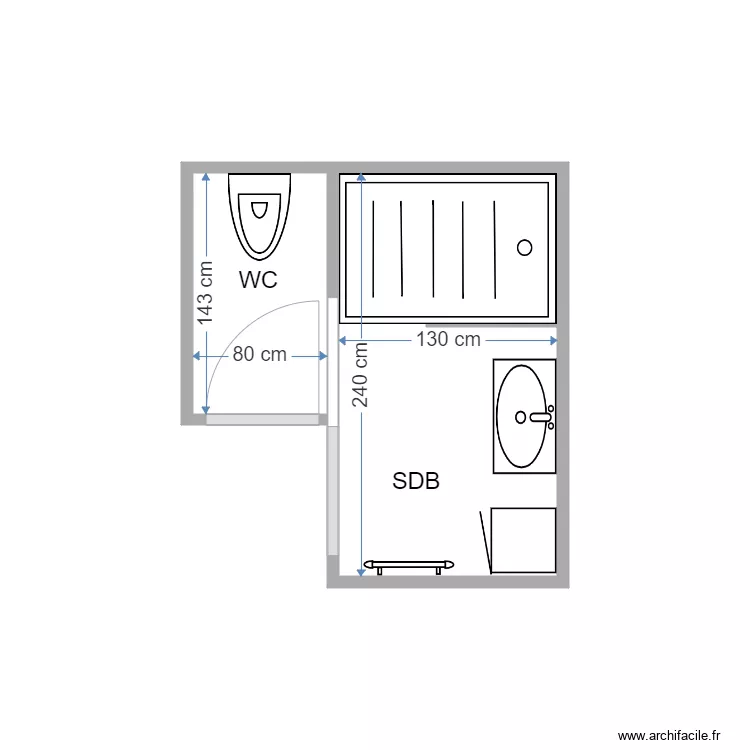 WC SDB APPARTEMENT YOHAN. Plan de 