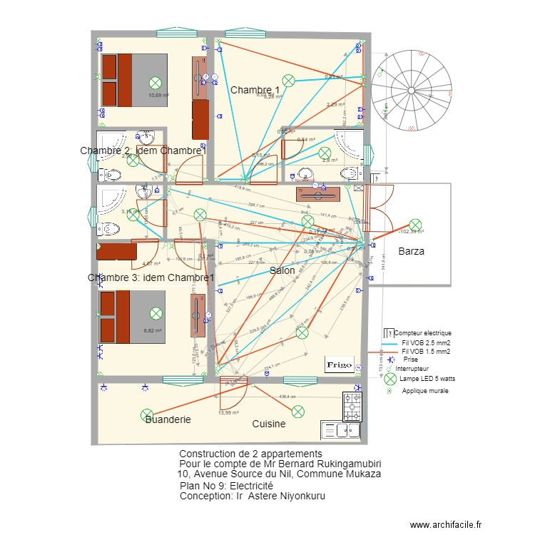 plan electricité. Plan de 21 pièces et 70 m2