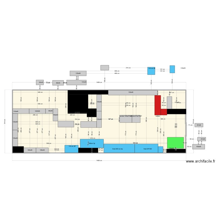 la gare. Plan de 1 pièce et 71 m2