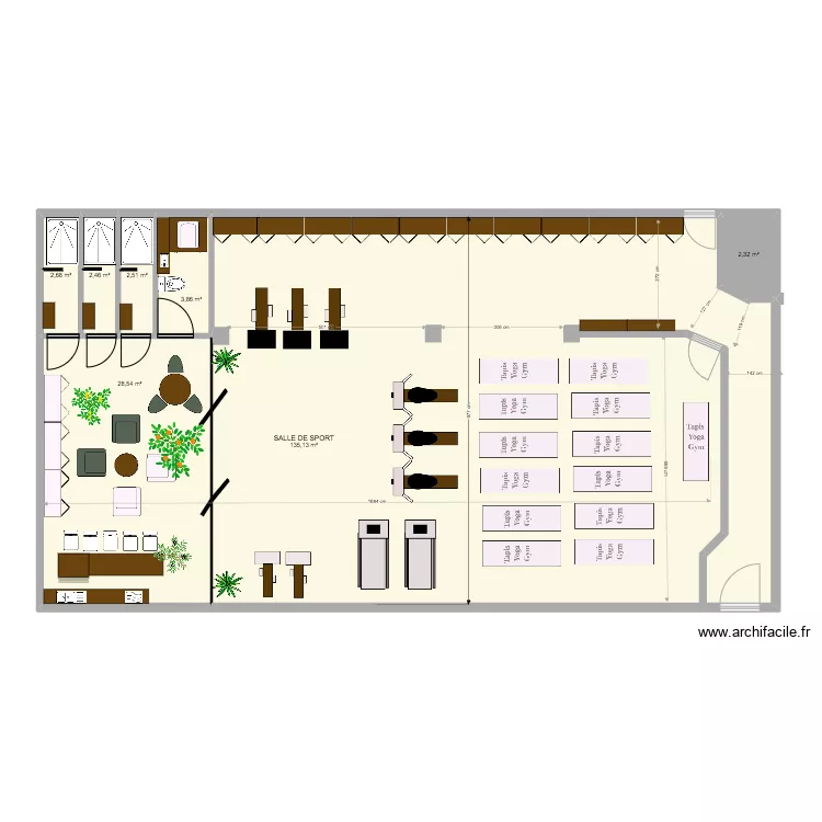 SALLE DE SPORT avant travaux. Plan de 