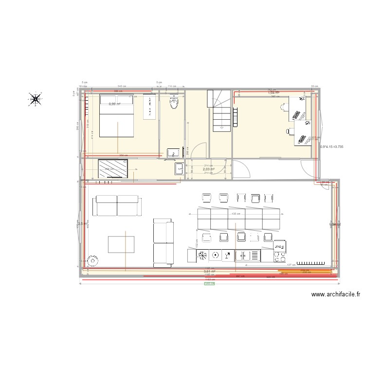 reseaux rdc maison Thomery mur porteur et mur chbre intacts. Plan de 10 pièces et 86 m2